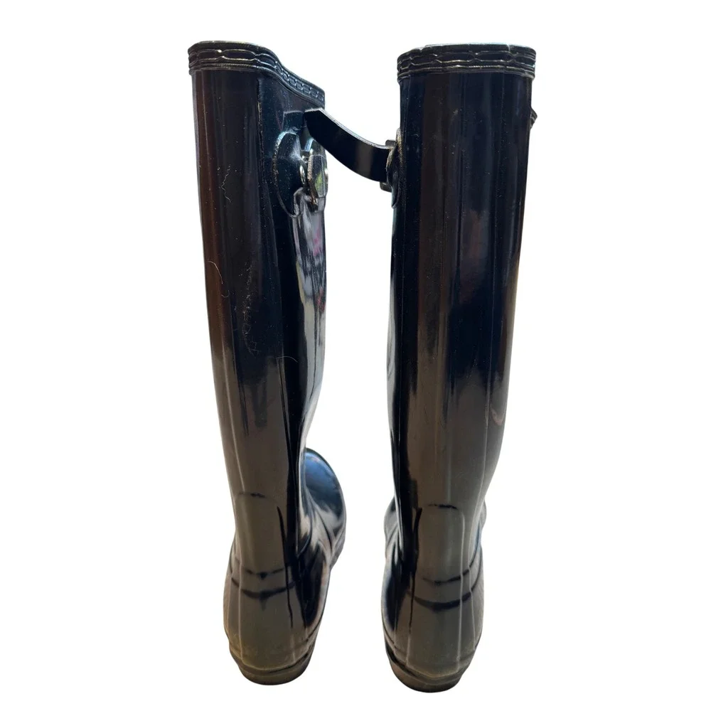 Hunter Original Tall Gloss Rain Boots Black Waterproof‎ WFT1000RGL Womens 7